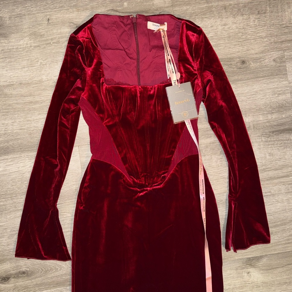 House of CB Solaine Wine Velvet Corset Dress - Picture 15 of 16